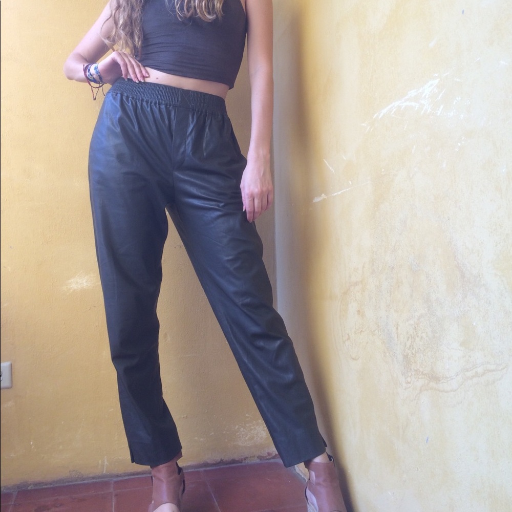 Zara Dark Green High Waisted Leather Pants